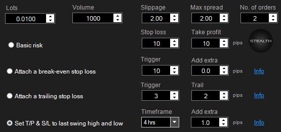 cTrader One Click Risk Settings